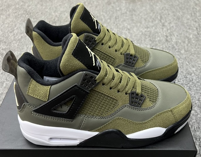 Women Air Jordan 4 Cement Olive Canvas [Women Cheap Jordans 4 85]